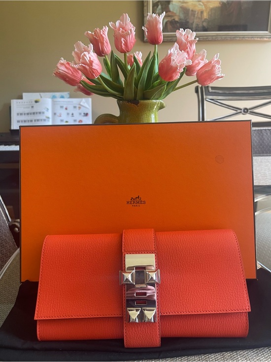Handbags - LIKE NEW HERMES SANGUINE ORANGE TADELAKT LEATHER MEDOR CLUTCH PALLADIUM HW PARIS